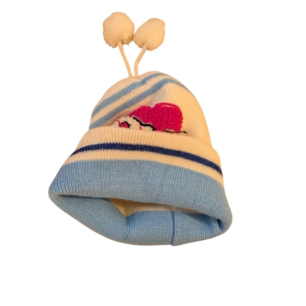 Baby Love Heart Knit Beanie  White and Pink Size 1-3 Baby